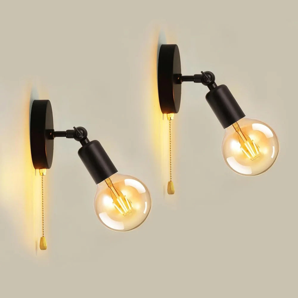 lampe murale industrielle vintage réglable noir doré led filaire plaque montage
