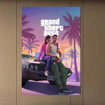 affiche jeu vidéo grand theft auto vi multicolore personnages scènes verte bleue moderne artwork