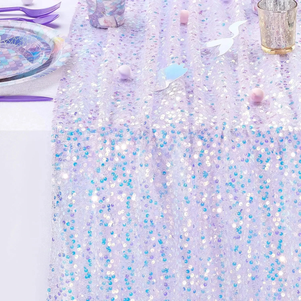 chemin table violet paillettes argent festif élégant hiver été solide polyester 30x183cm bleuclair