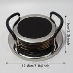 sous verres ronds antidérapants acier inoxydable moderne élégants support rangement bois grainé texturés transparents