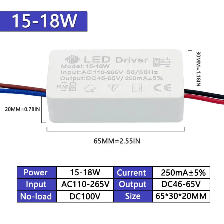 driver led blanc 110v 265v 3w 24w constant voltage isolation non included