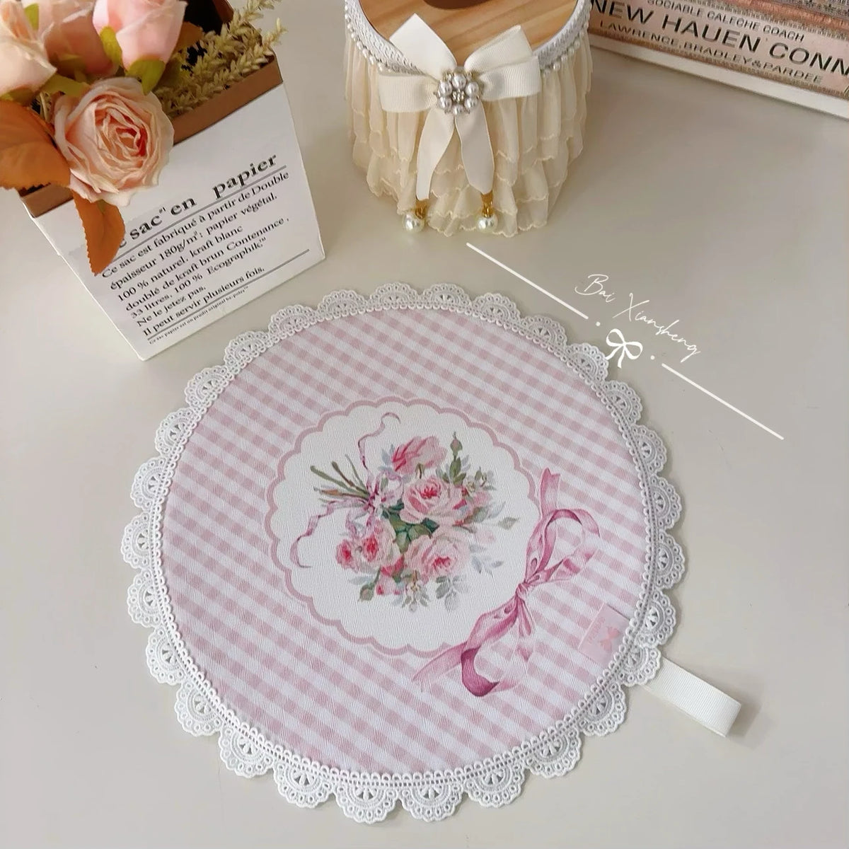 coasters fleur rose géométriques dentelés vintage blanc opalets résistants chaleur