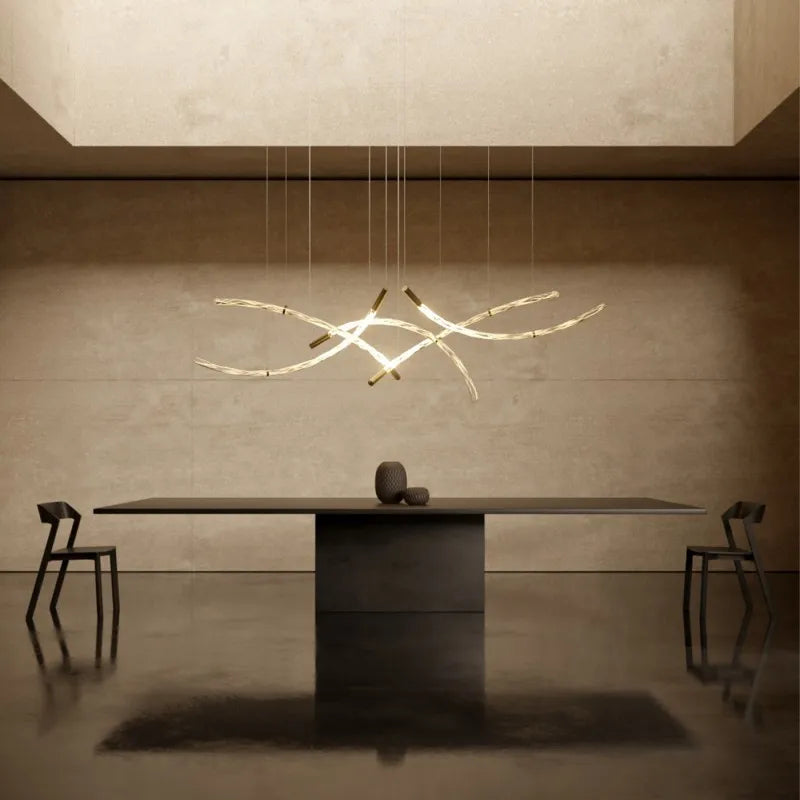 Suspension lumineuse moderne verre blanc doré branches transparentes 1070mm 1000mm