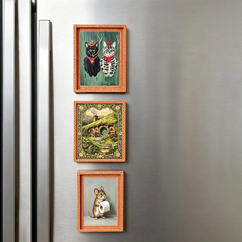 cadre magnétique bois orange motif animaux paysages artistique décoration mur