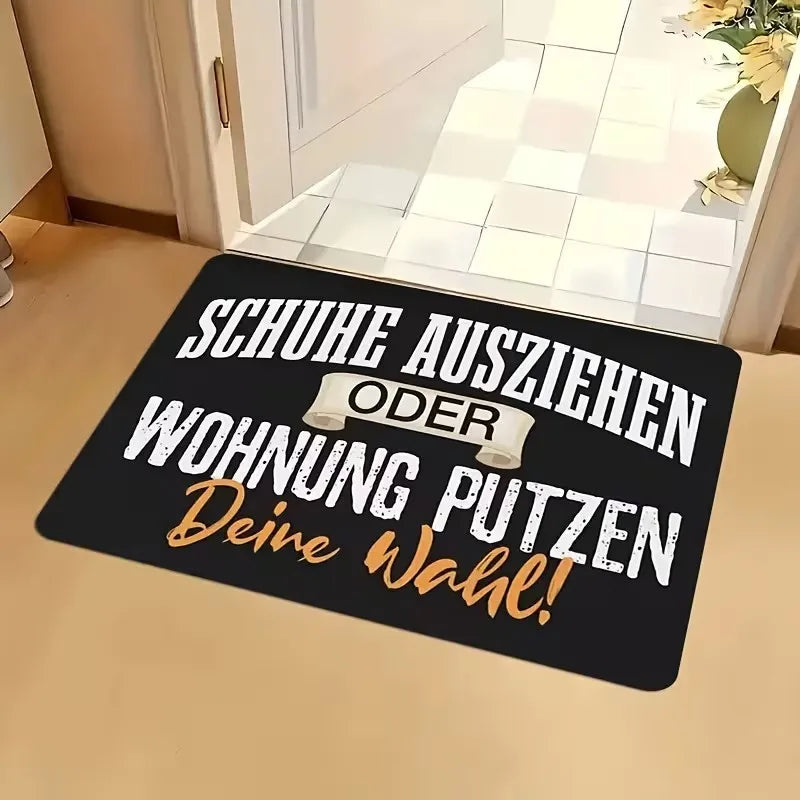 tapis moderne humoristique porte lettres relief noir blanc gris marron foncé extérieur résistant rides