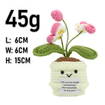 plantes artificielles tricotées fleurs feuilles pot décoratif artisanal violettes blanches vertes beige encouragement