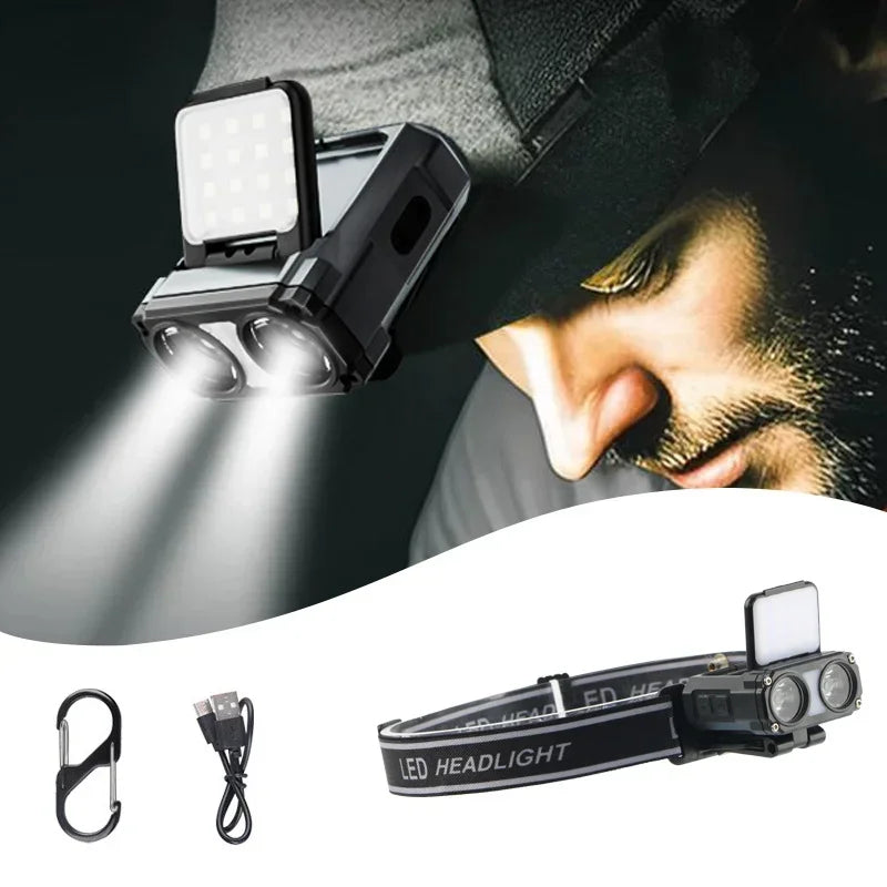 lampe frontale rechargeable led gris clip moderne sécurité équitation vtt nocturne aversion chargeur usb