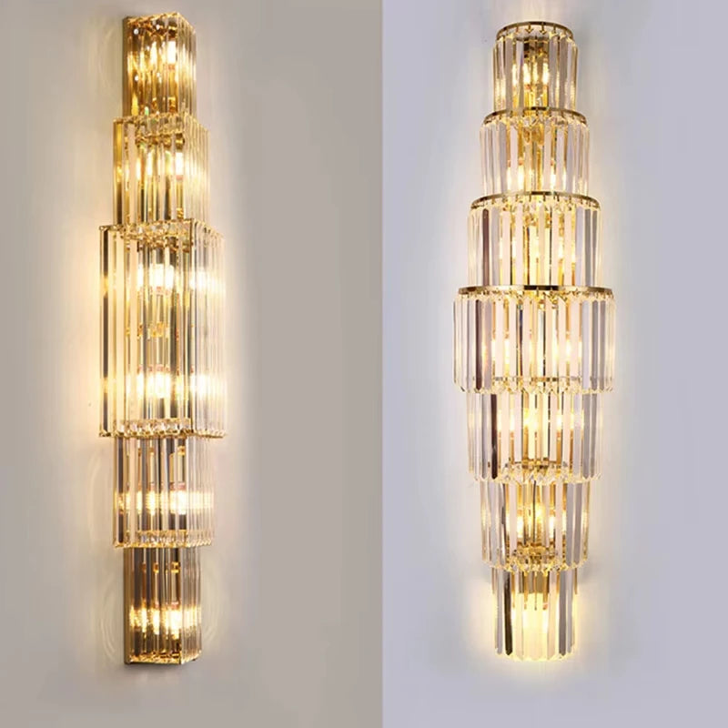 applique murale moderne cristal doré tubes horizontaux lumière led salon luxe élégant