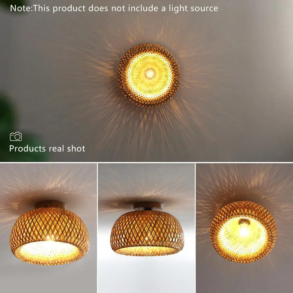 lampe bambou tressé moderne rustique vis montage surface naturel bois