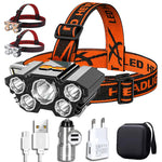 lampe frontale led rechargeable usb camping pêche chasse haute luminosité noir orange rouge