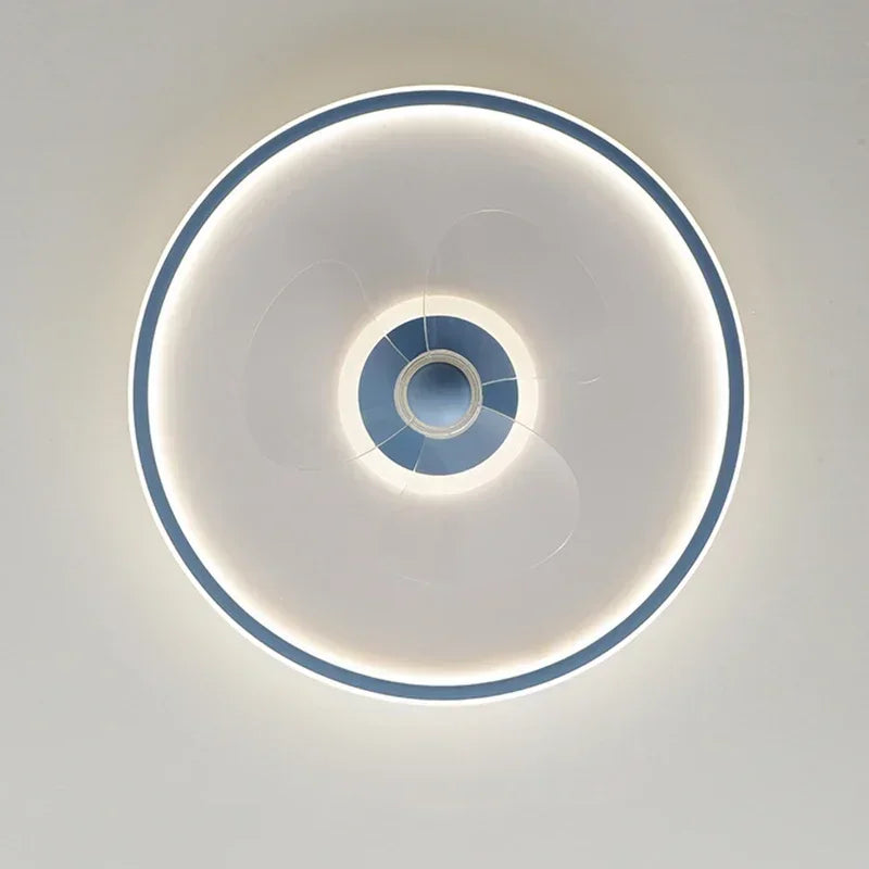 ventilateur lampe led moderne télécommande blanc gris bleu anneaux concentriques