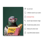 affiche murale humoristique oiseau livre texte moderne salle bain décoration maison vert foncé gris