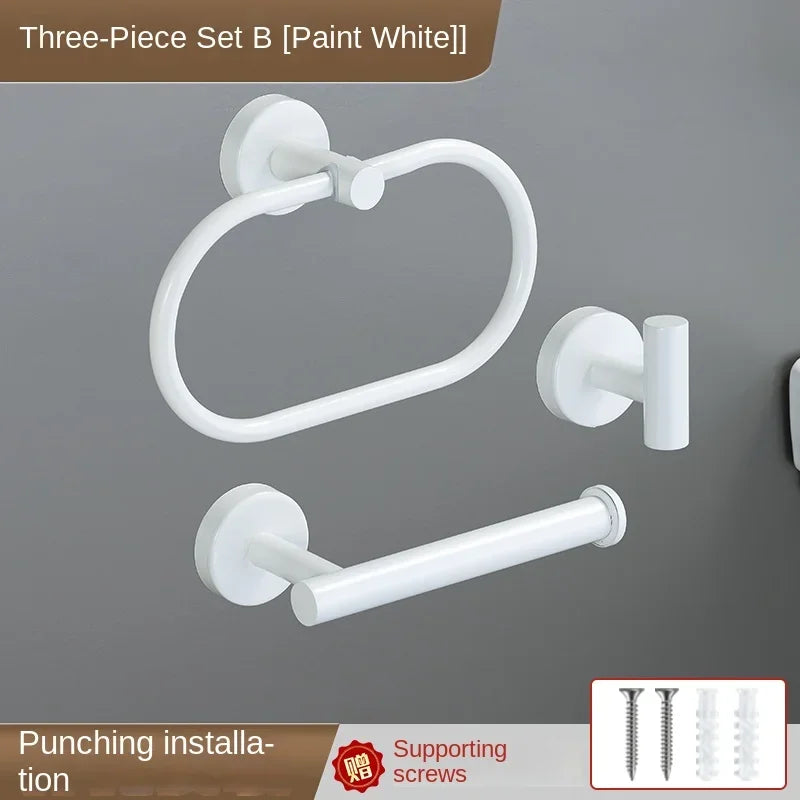 accessoires salle bain blanc moderne adhésif serviette papier toilette gant toilette inoxydable brossé