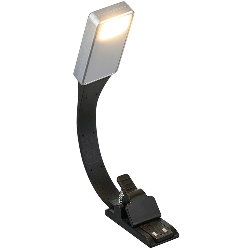 lampe lecture rechargeable led noir argenté clip port usb moderne