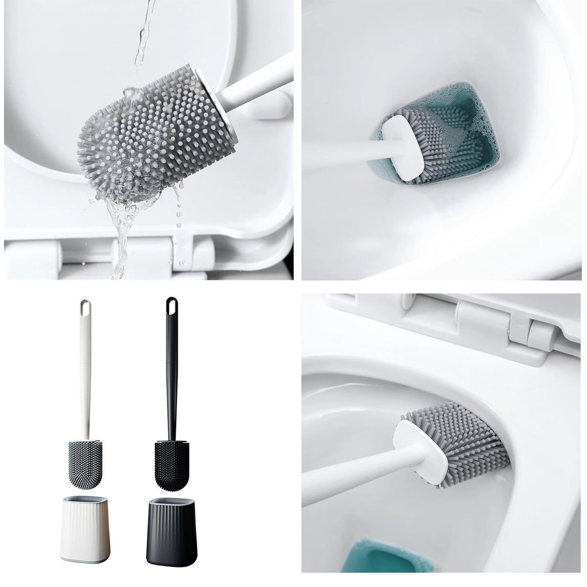 brosse wc moderne adhésif noir blanche poils durables plastique minimaliste