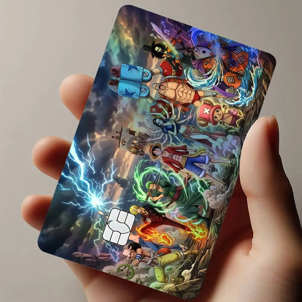 autocollants protection carte bancaire one piece anime personnages dessin animé multicolore adhésifs cartes visite