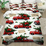 ensemble literie impression 3d camions noel blanc rouge vert oreillers taies doreiller drap plat