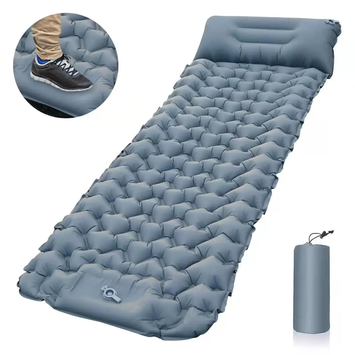 matelas gonflable bleu orange gris texture bulles confortable pompe air