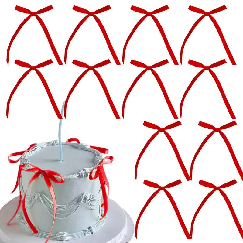 décorations gâteau forme ruban nœud noir rose rouge satin vintage élégant festif pic fixé