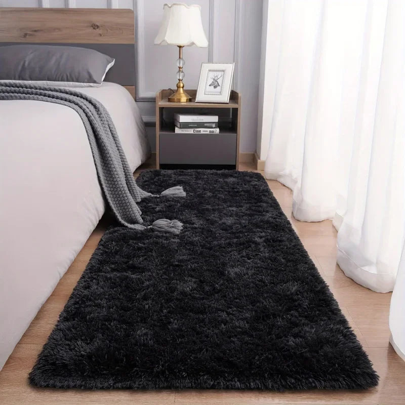 tapis noir blanc gris doux peluche épaisse moderne antidérapant confortable salon chambre coucher
