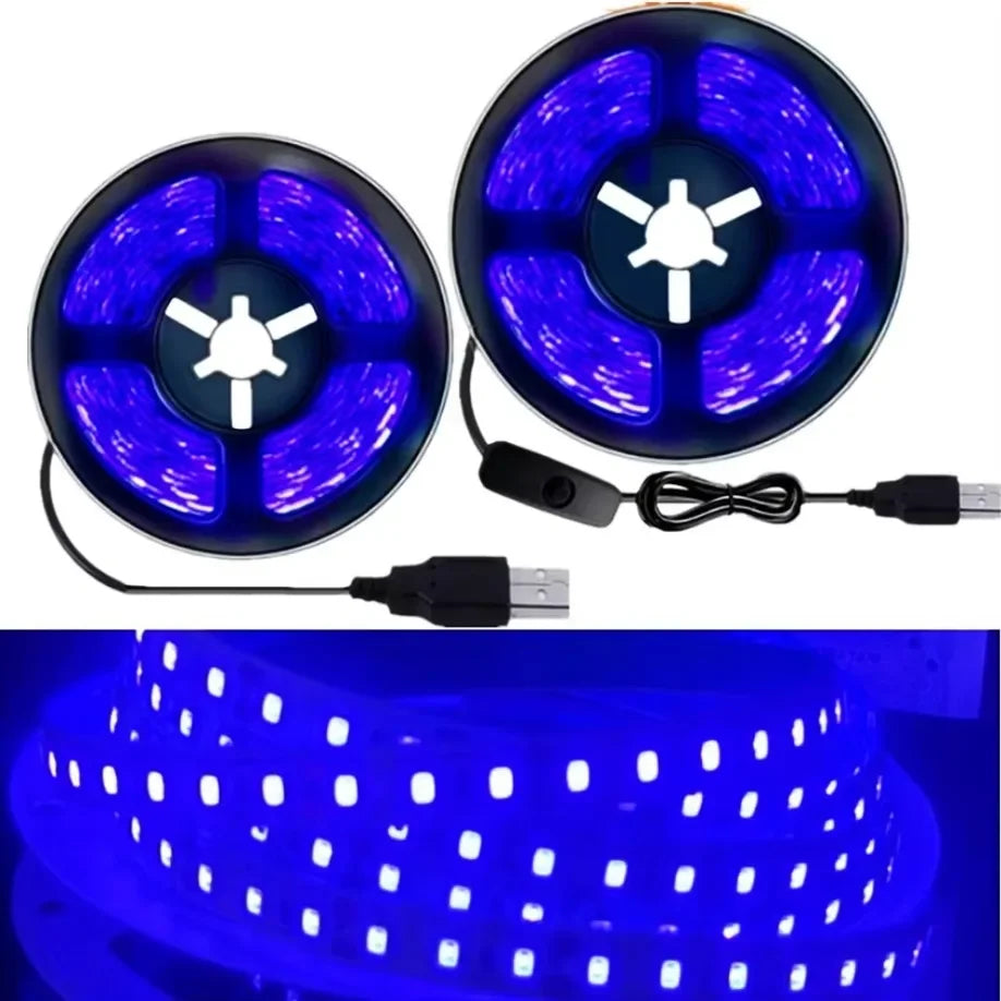 ruban led uv bleu points lumineux moderne adhésif connecteur usb câble usb 5v 60leds