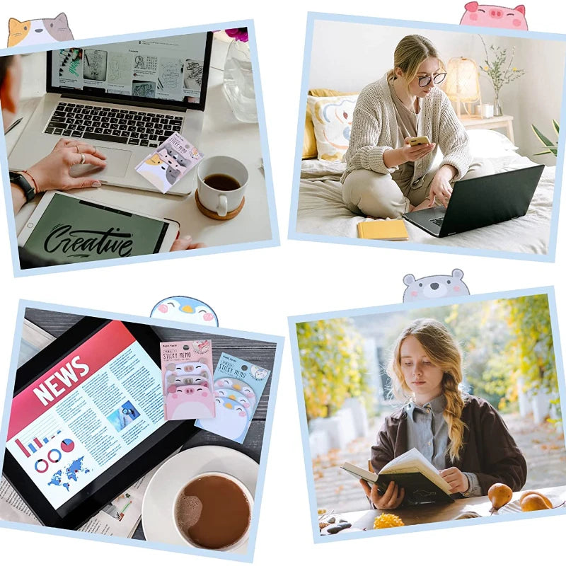 post it autocollants animaux mignons kawaii 45 feuilles rose gris beige bleu clair