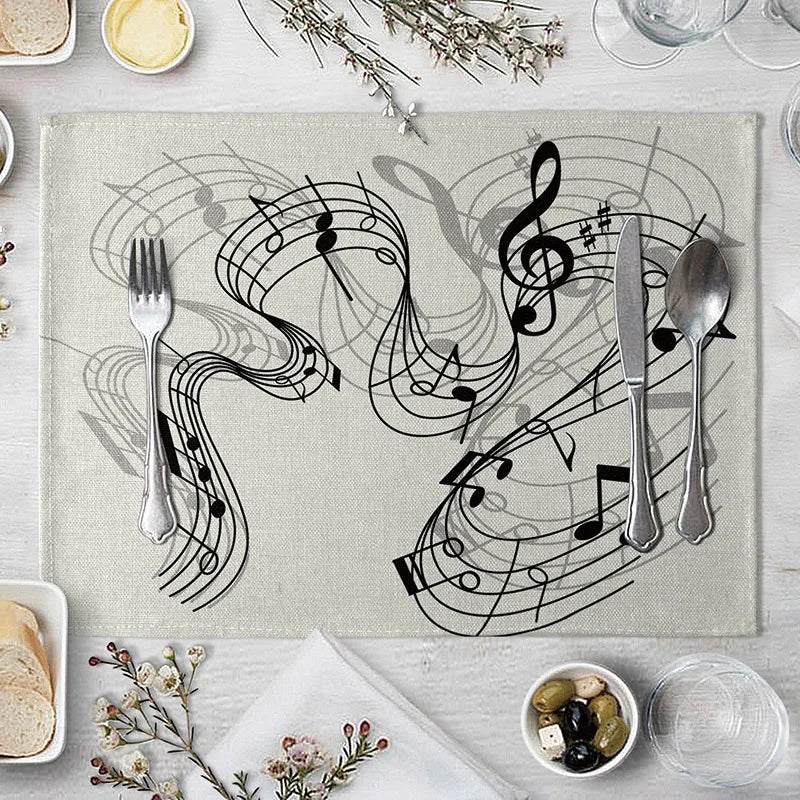 serviettes table moderne notes musicales beige clair tissu lin respectueux environnement
