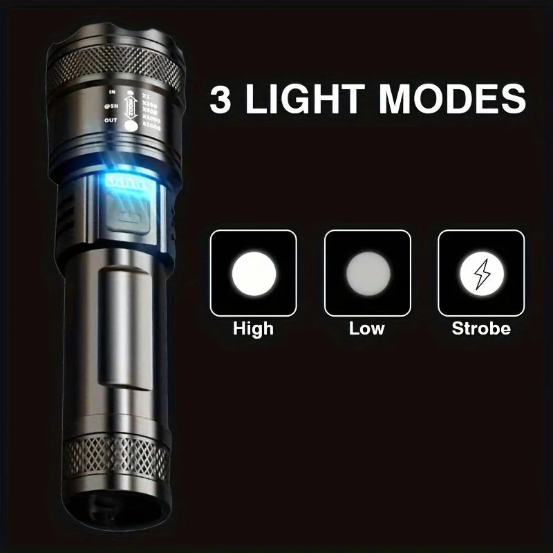 lampe torche multifonction noire texturée moderne modes luminosité charge usb