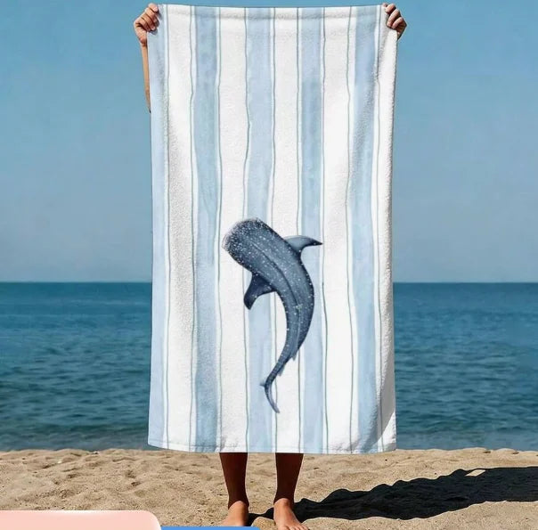 serviette plage polyester fleurs marine dauphins coraux rayures bleu clair moderne océan voyage été