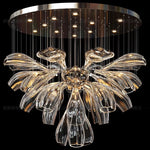 lustre suspendu led cristal transparent forme feuilles fleurs moderne luxe salon hall villa