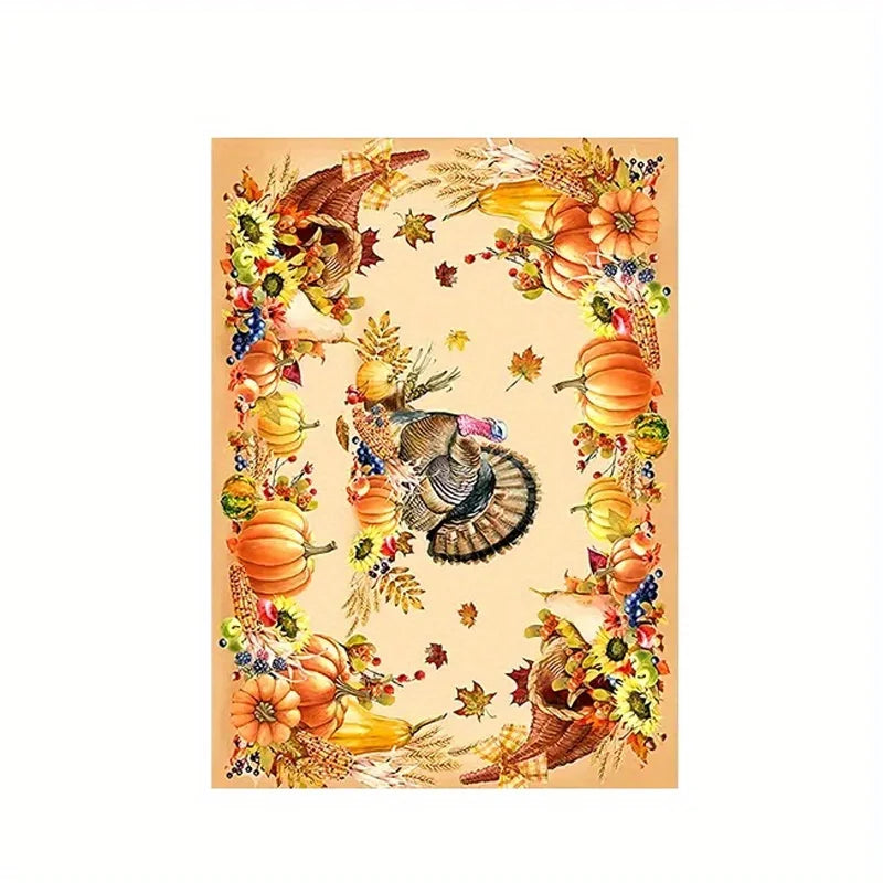 nappe rectangulaire automnale citrouille glands maïs feuilles table décoration maison serviettes fourchettes assiettes