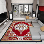 tapis persan polyester rouge noir blanc motif floral géométrique anti dérapant salon chambre