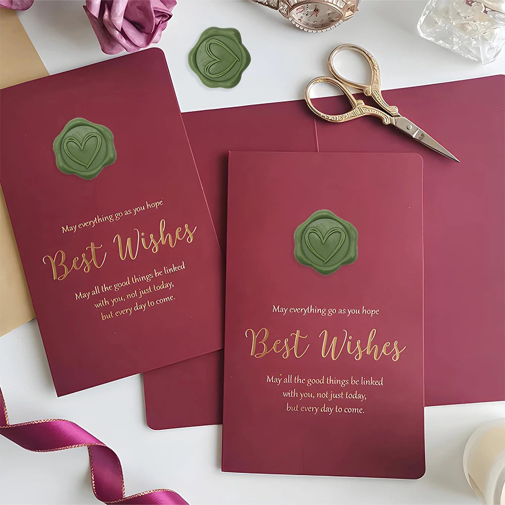 timbres cire coeurs classiques adhésifs rouge beige doré vert rose blanc
