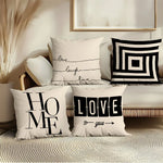 taies d'oreiller jacquard géométriques moderne non toxique 45x45cm polyester coton beige noir motifs textes