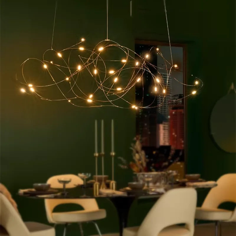 Suspension lumineuse moderne fer blanc doré fil torsadé LED 2000 82000 lumens