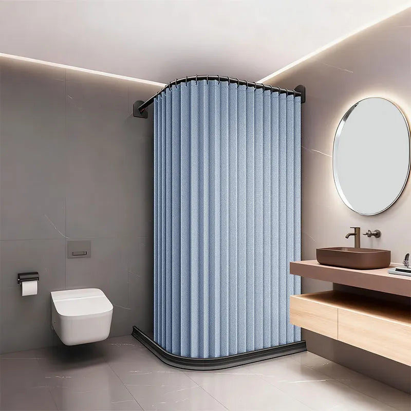 rideau douche pliable noir blanc bleu rayures verticales moderne salle bain étanche