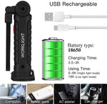 lampe torche rechargeable aimantée port usb type led camping noir.texture anti dérapante.mode faible haute