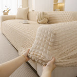 housse canapé universelle polyester spandex beige texture moderne fixations protection taches
