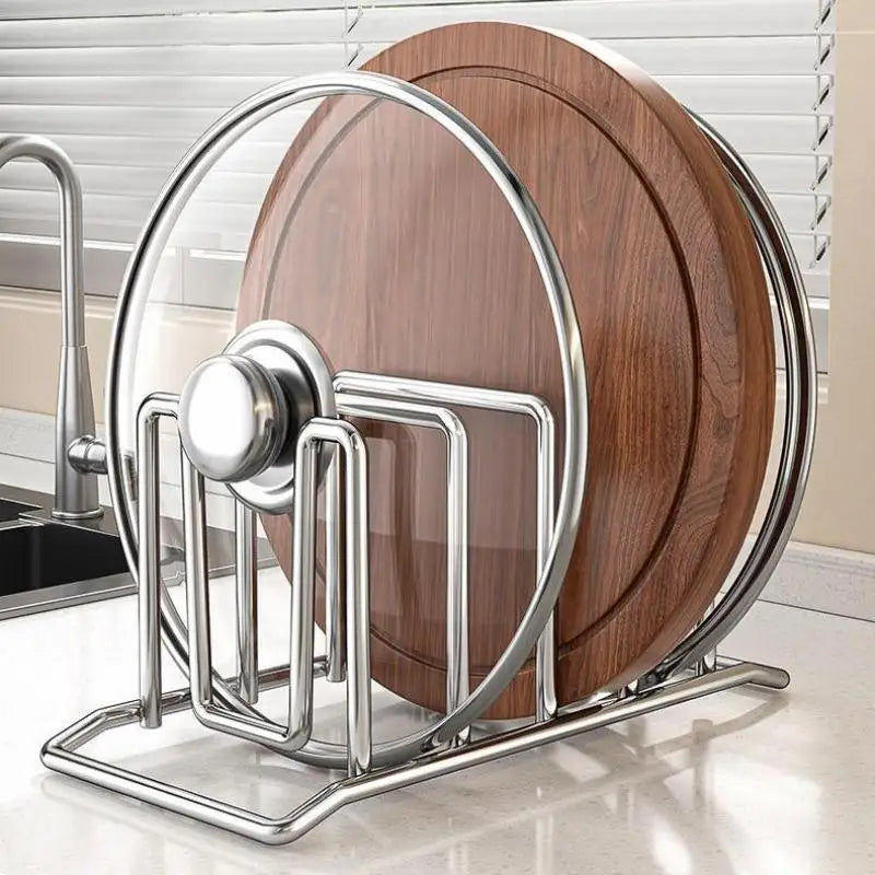 porte plats argenté moderne porte verres organisation cuisine acier inoxydable multifonction bois brun clair