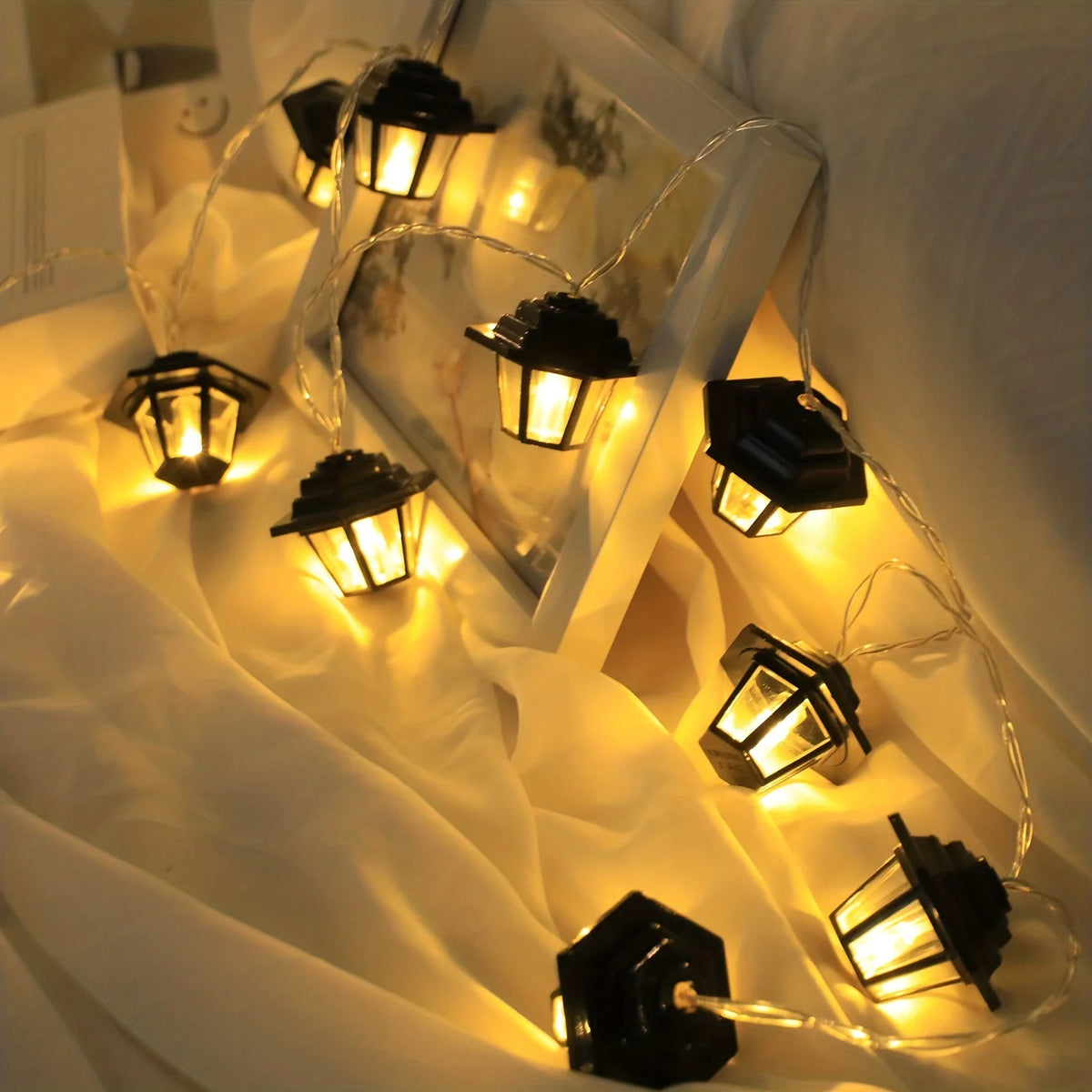 guirlande lumineuse led noir doré hexagonale vintage translucent 10 20 led batterie ramadan mariage