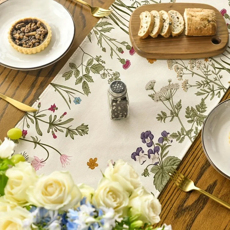 tableau chemin table motif floral sauvage rustique crème multicolore résistant intemporel