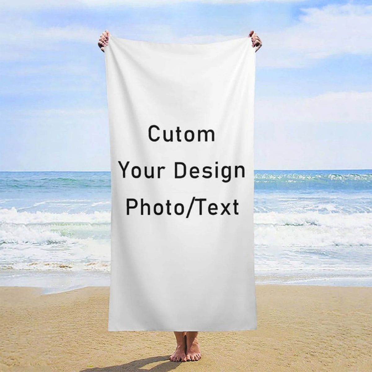 serviette plage microfibre absorbante rapide séchage blanc moderne personnalisable photo imprime machine lavable 90cm