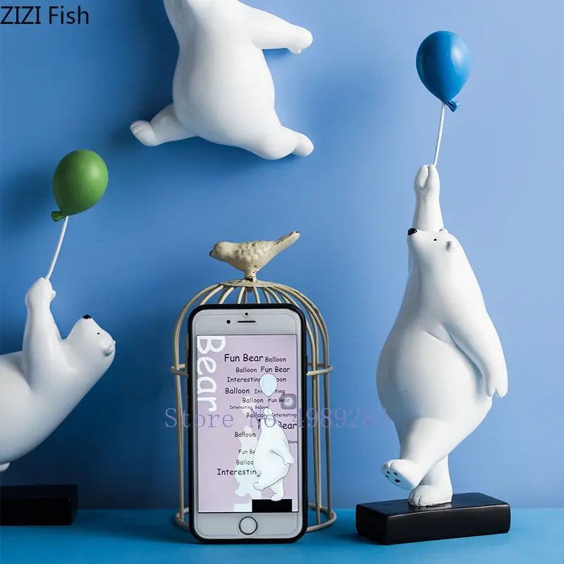 statue ours polaire résine blanche contemporaine minimaliste base plate ballons