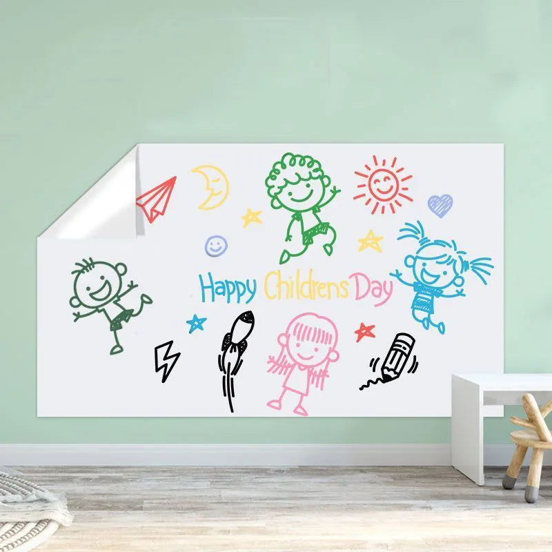 tableau effaçable sec panneau mural décoratif adhésif électrostatique dessins enfantins couleurs vives éponge marqueur