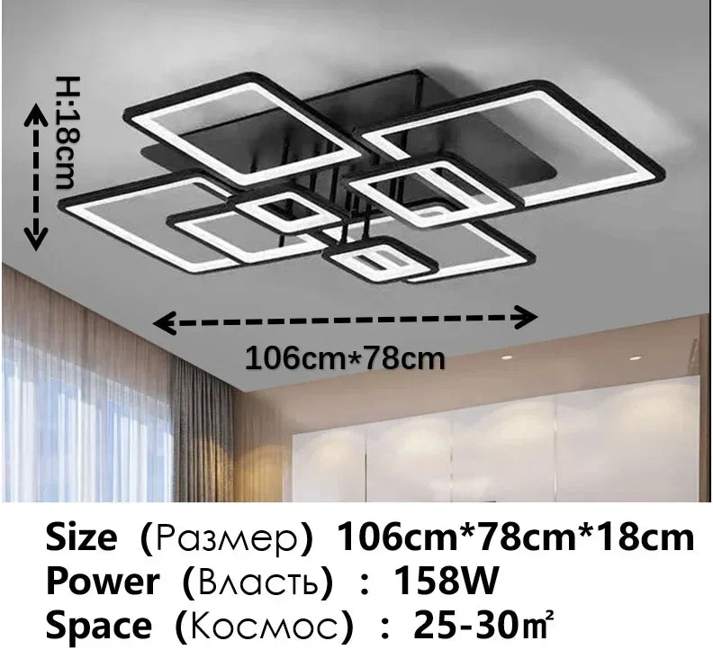 plafonnier moderne acrylique led noir géométrique contemporain suspension lumineuse cascade carrés