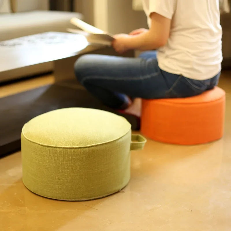 coussin rond lin mousse pu amovible lavable couleur beige orange décoration zen
