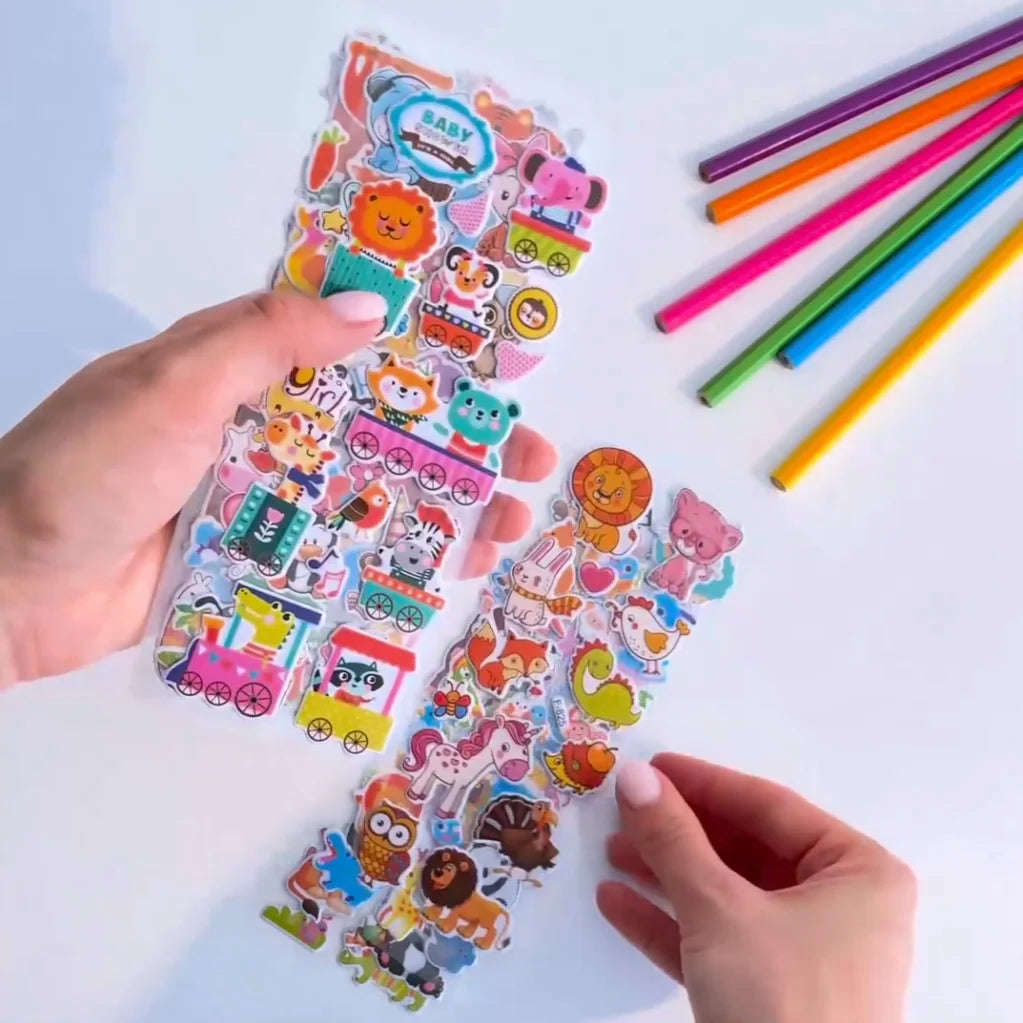 sticker animal dessin animé multicolore adhésif scrapbooking enfant léopard girafe zèbre dinosaure mignon