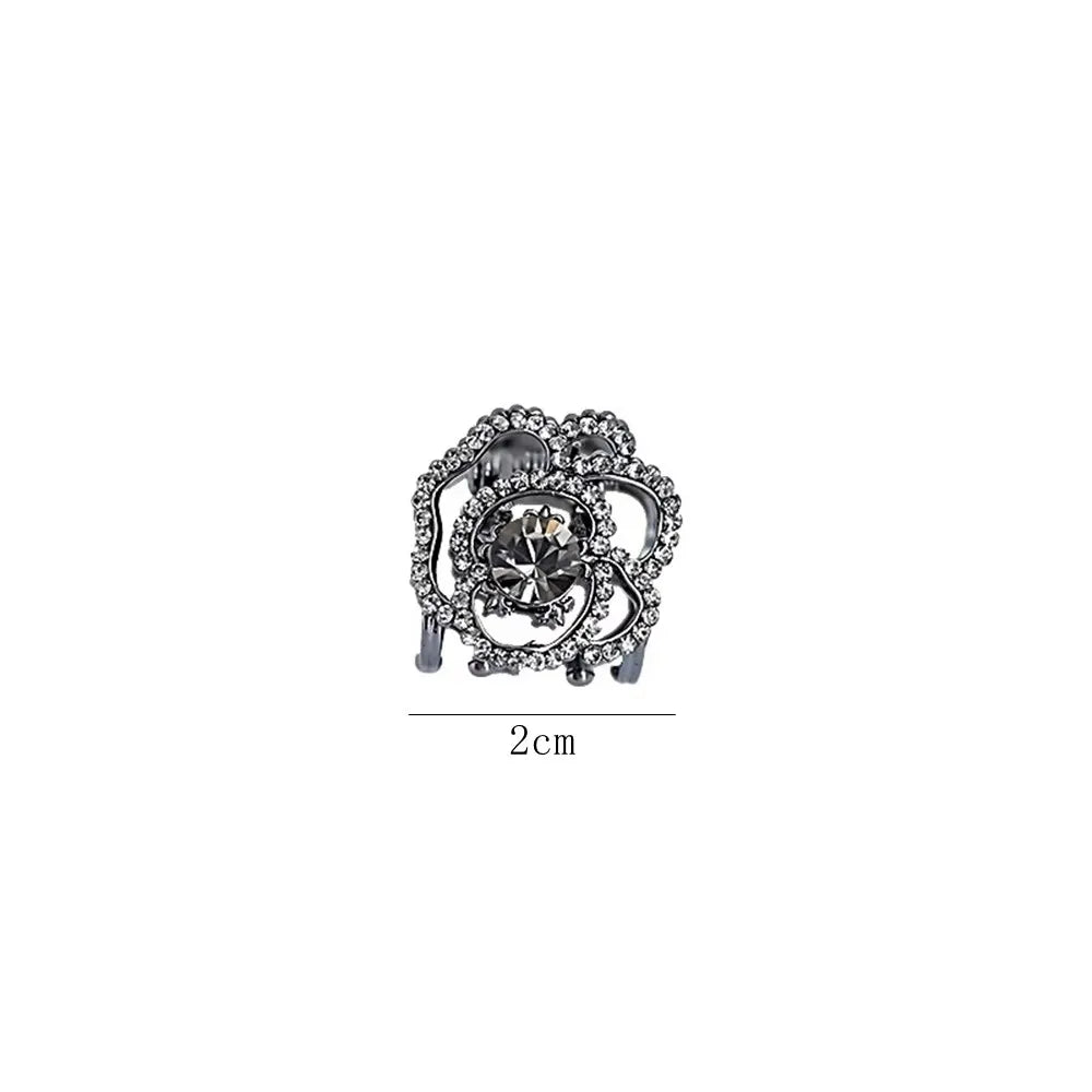 bague vintage élégante fleurs strass noir argenté femme quatre saisons decoration
