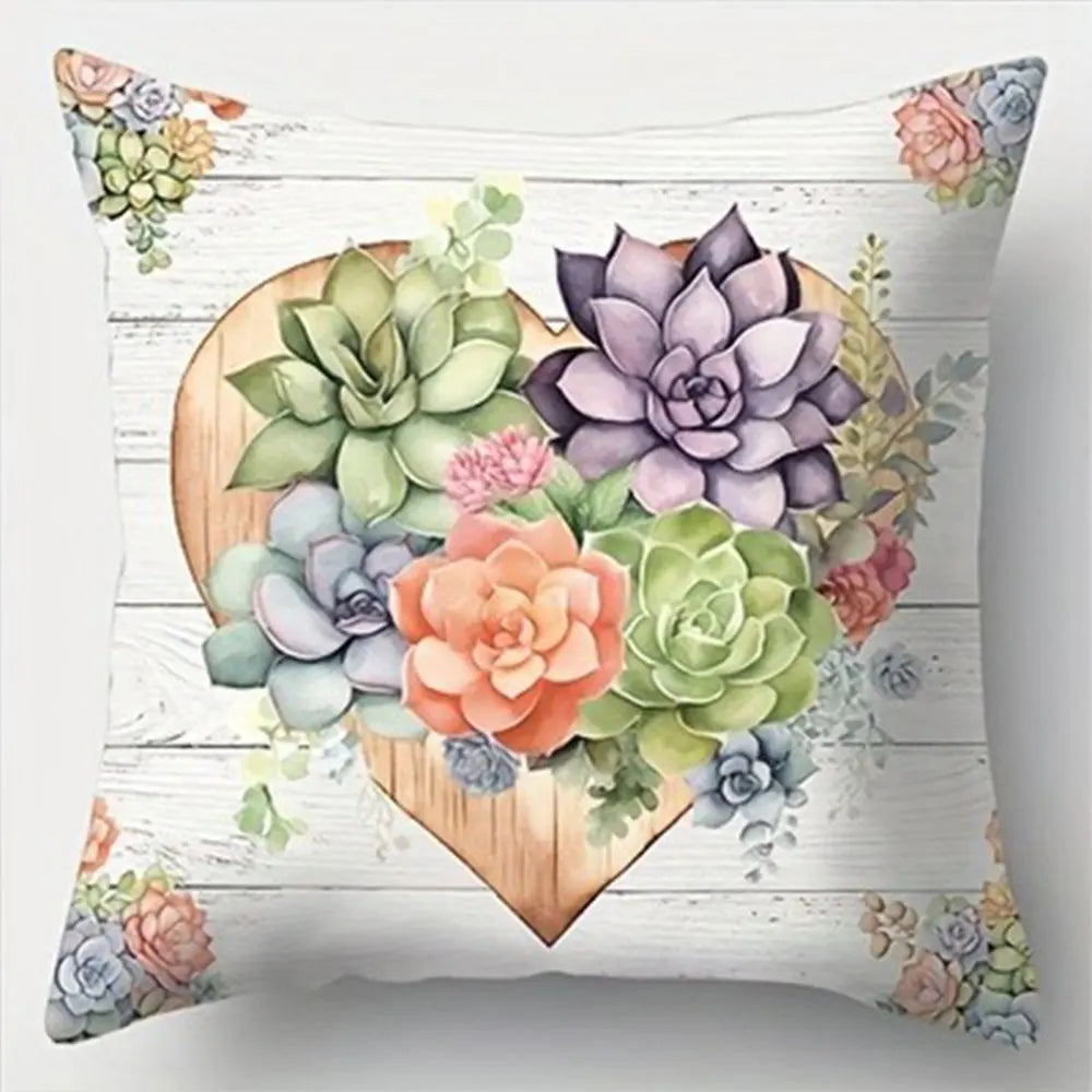 housse coussin polyester motif floral moderne violet cactus lettrage decoratif lit salon voiture 40x40cm