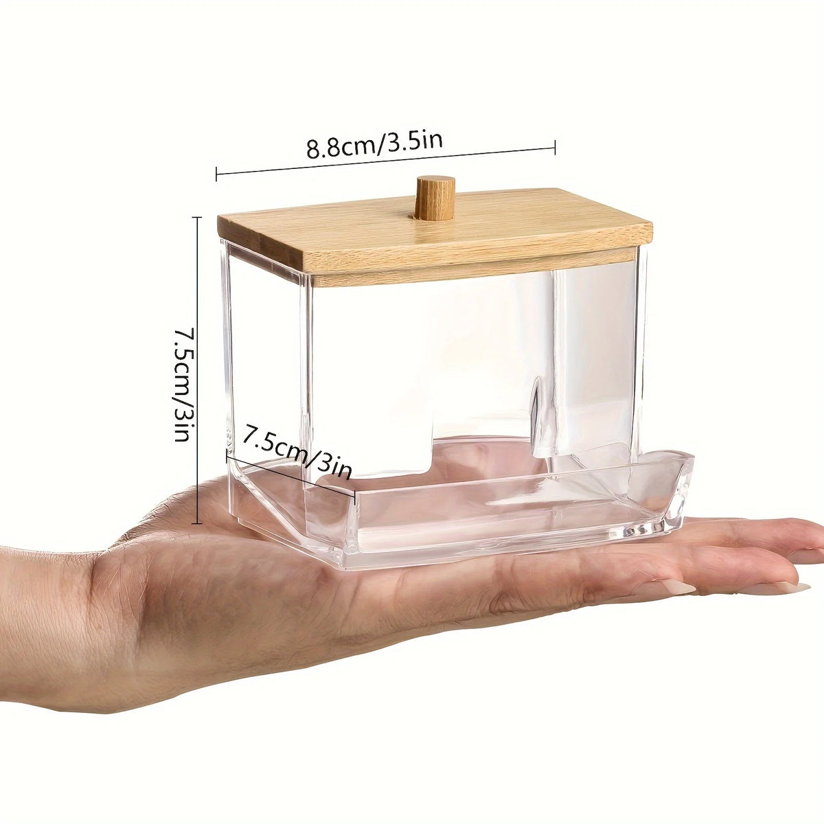 boîte coton tiges transparent bois moderne minimaliste rangement stock visible élégant pratique